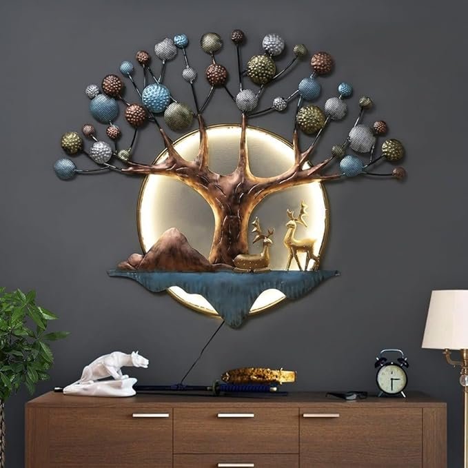 Moon Tree Metal Wall Art with LED – Elegant wall décor with light