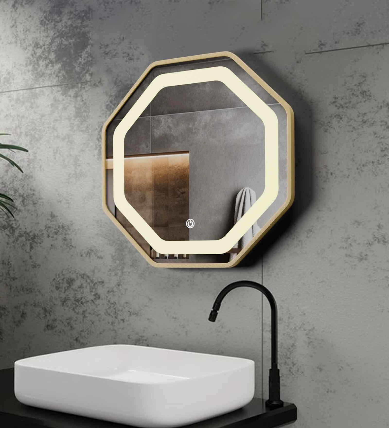 Matte Gold Aluminium Led Octagon Decorative Wall Mirror