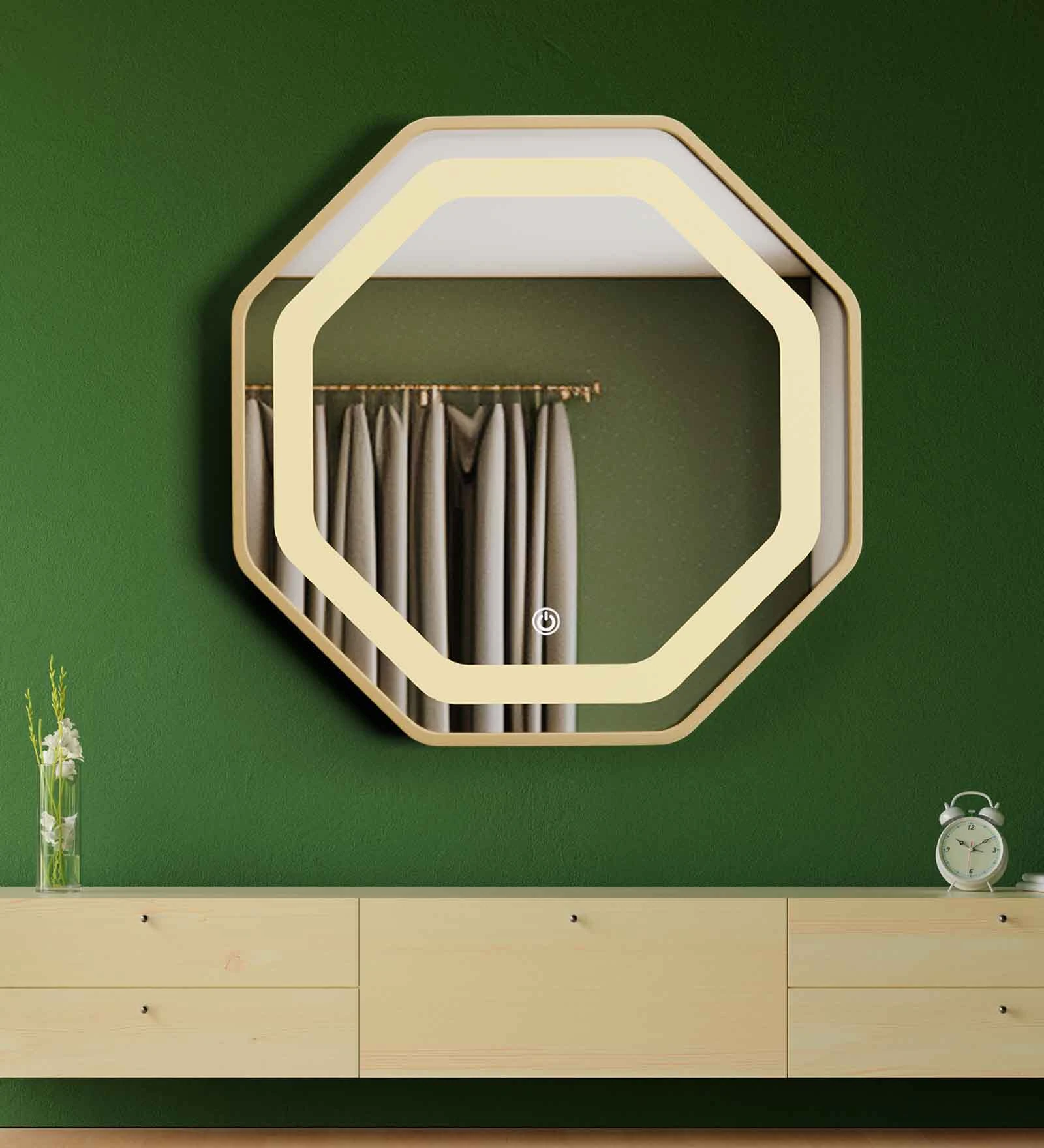 Matte Gold Aluminium Led Octagon Decorative Wall Mirror - Image 4
