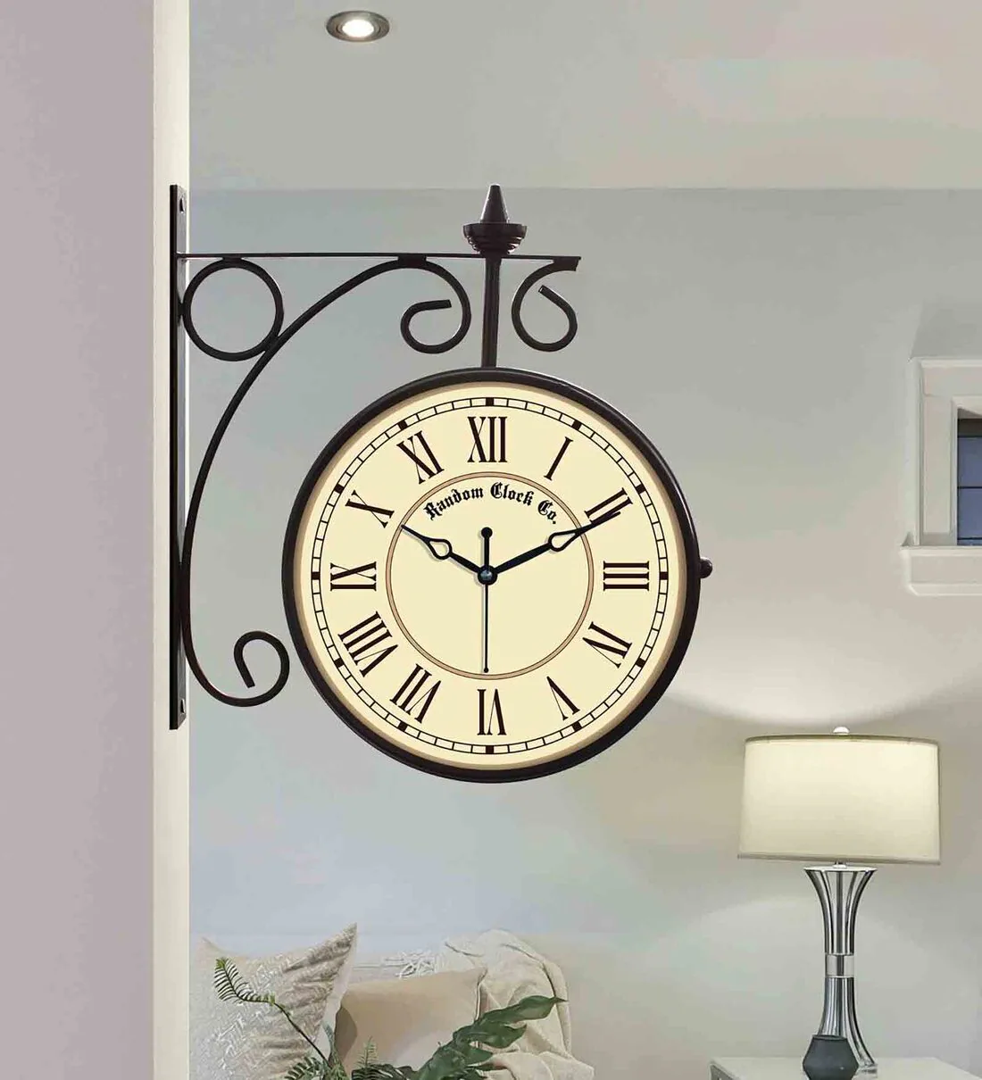 Double Sided Vintage Multicolour Metal Station Clock