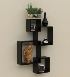 Engineered Wood Floating Wall Shelf in Black Colour