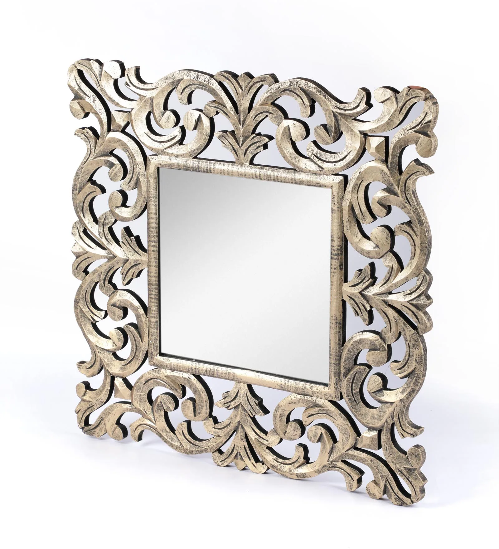 Mango Wood Square Wall Mirror In Gold Colour - Image 5