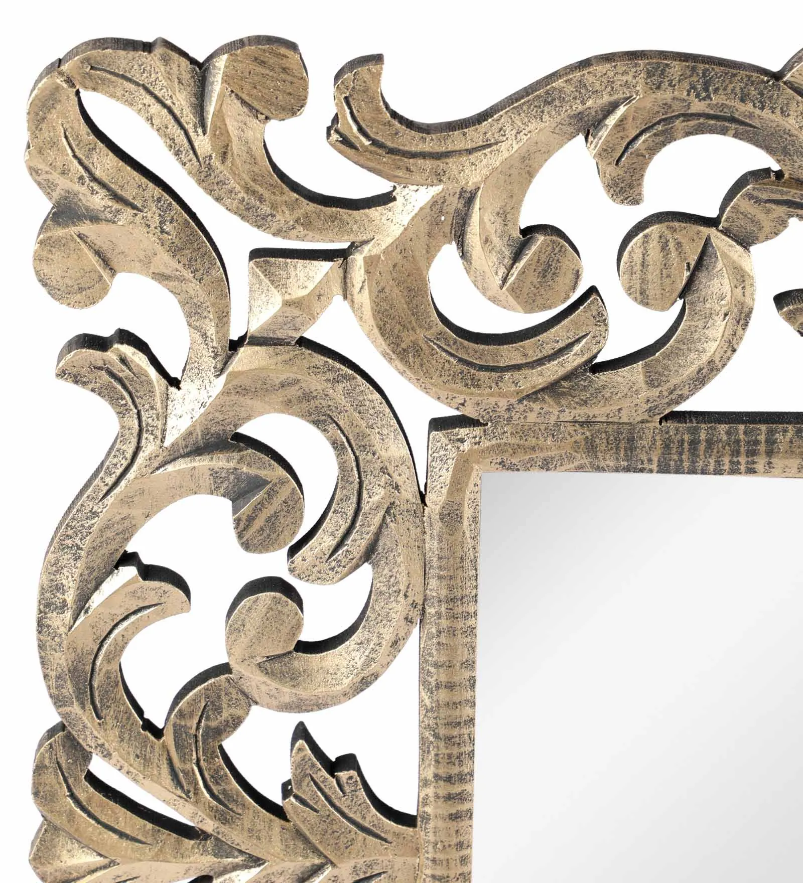 Mango Wood Square Wall Mirror In Gold Colour - Image 3