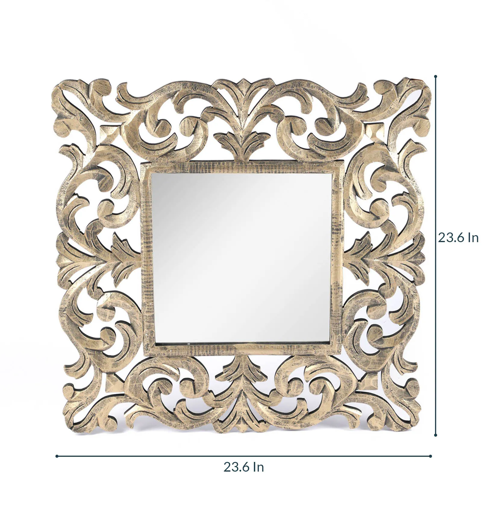 Mango Wood Square Wall Mirror In Gold Colour - Image 4