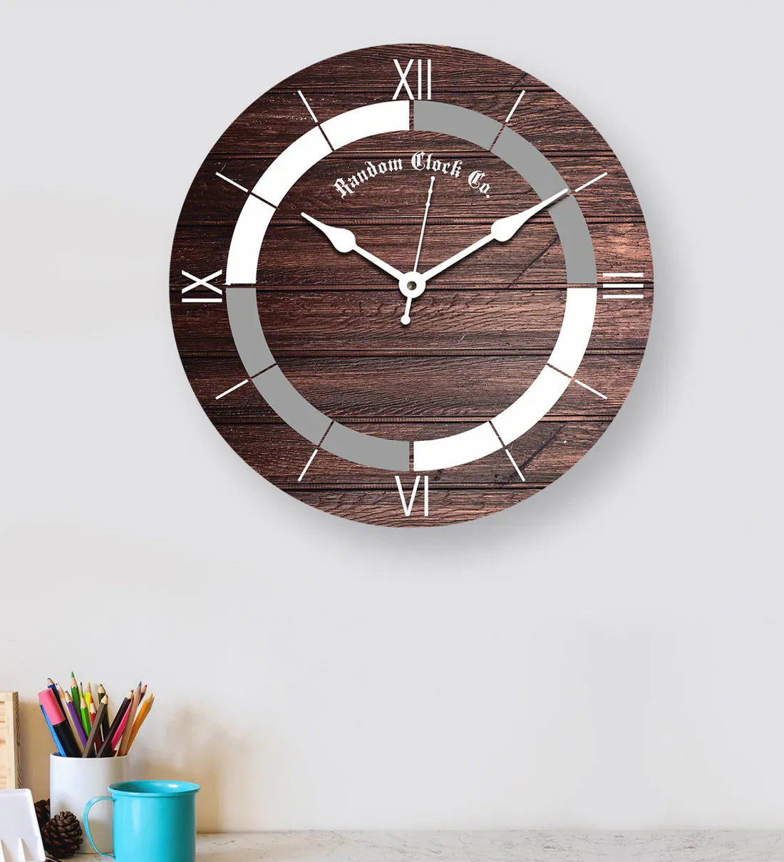 Wooden Roman Number Wall Clock In Brown